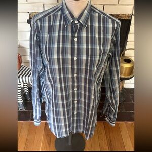J.CREW Shirt Adult Small Blue Lightweight Chambray Plaid Long Sleeve Cotton Mens